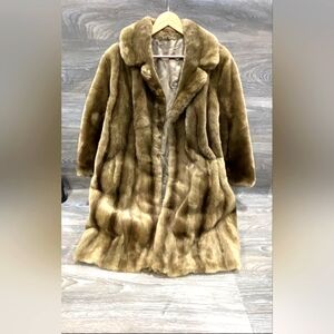 Frances Fur Designer Coat Elegant Brown Tan Fur Embroidered Coat Large